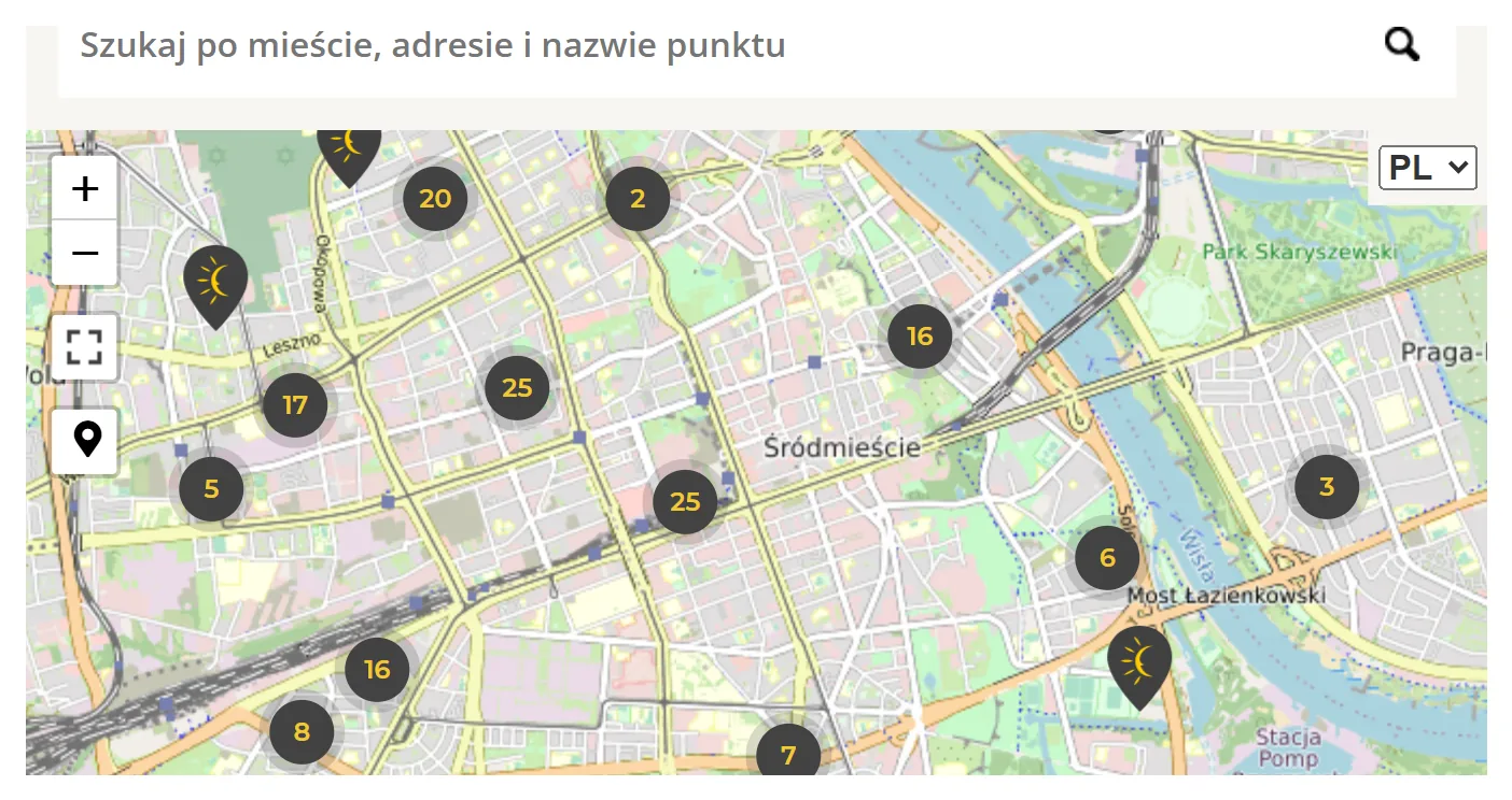 Wybór paczkomatu na mapie