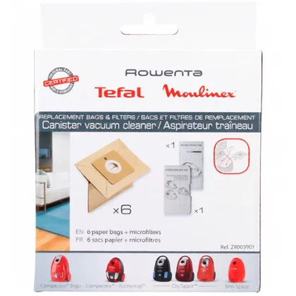 Worki papierowe do odkurzacza Rowenta / Tefal / Moulinex 6 szt. + 2 filtry ZR003901