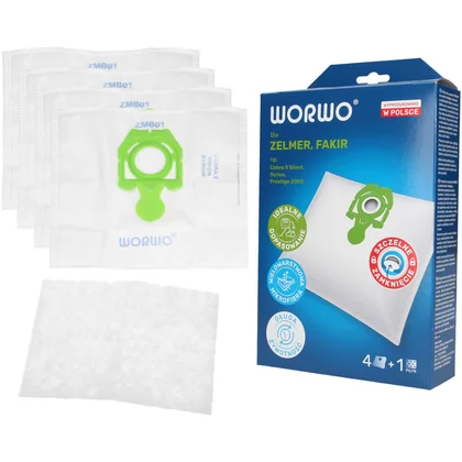 Worki syntetyczne do odkurzacza Zelmer WORWO Perfect Bag Zielony 4 szt. + filtr ZMB01K