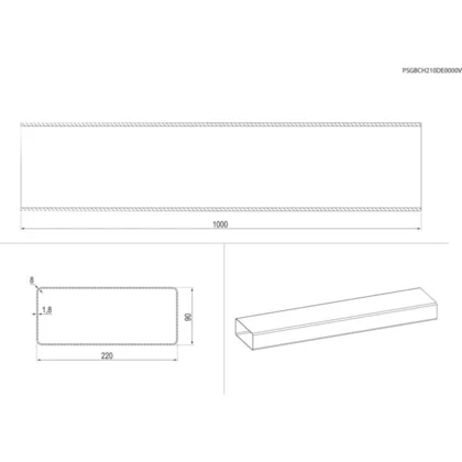 Rura prostokątna do instalacji wentylacyjnej okapu Electrolux / AEG 220 x 90 mm 1000 mm