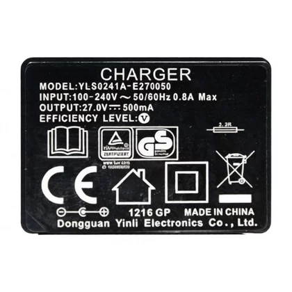 VC2932 Ładowarka do odkurzacza bezprzewodowego Gorenje / Hisense VC2932 27 V DC 0,5 A 13,5 W wtyk 5,5 x 2,1 mm 602726