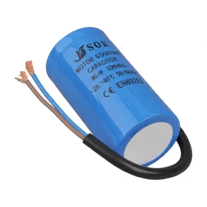 Kondensator rozruchowy do urządzeń AGD Domax 80 µF 320 V z przewodami 27010