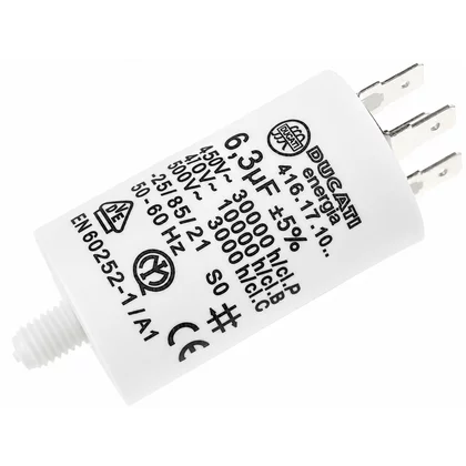 Kondensator rozruchowy silnika okapu Ducati 416171064 6,3µF 400/450V Faston 6,3 mm