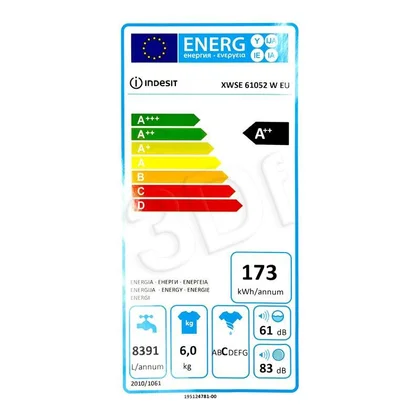 Pralka automatyczna wolnostojąca Indesit XWSE 61052 W EU 6 kg 1000 obr./min 42,5 cm A++