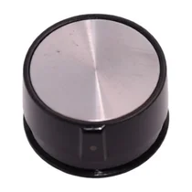 Pokrętło termostatu do piekarnika lub kuchenki Amica czarne z nakładką inox od 50°C 9064607