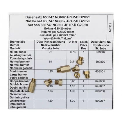 Komplet dysz gazu ziemnego do kuchenki i płyty gazowej Gorenje / Hisense 8 szt. 656747