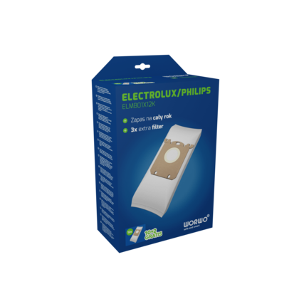 Worwo ELMB01 (KPL12): Zestaw 12 syntetycznych worków do Electrolux, Philips, AEG + filtry
