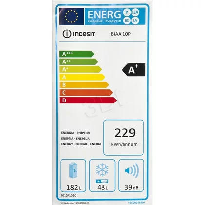 Chłodziarko-zamrażarka Indesit BIAA 10P biała A+ 600 x 1500 x 655 mm